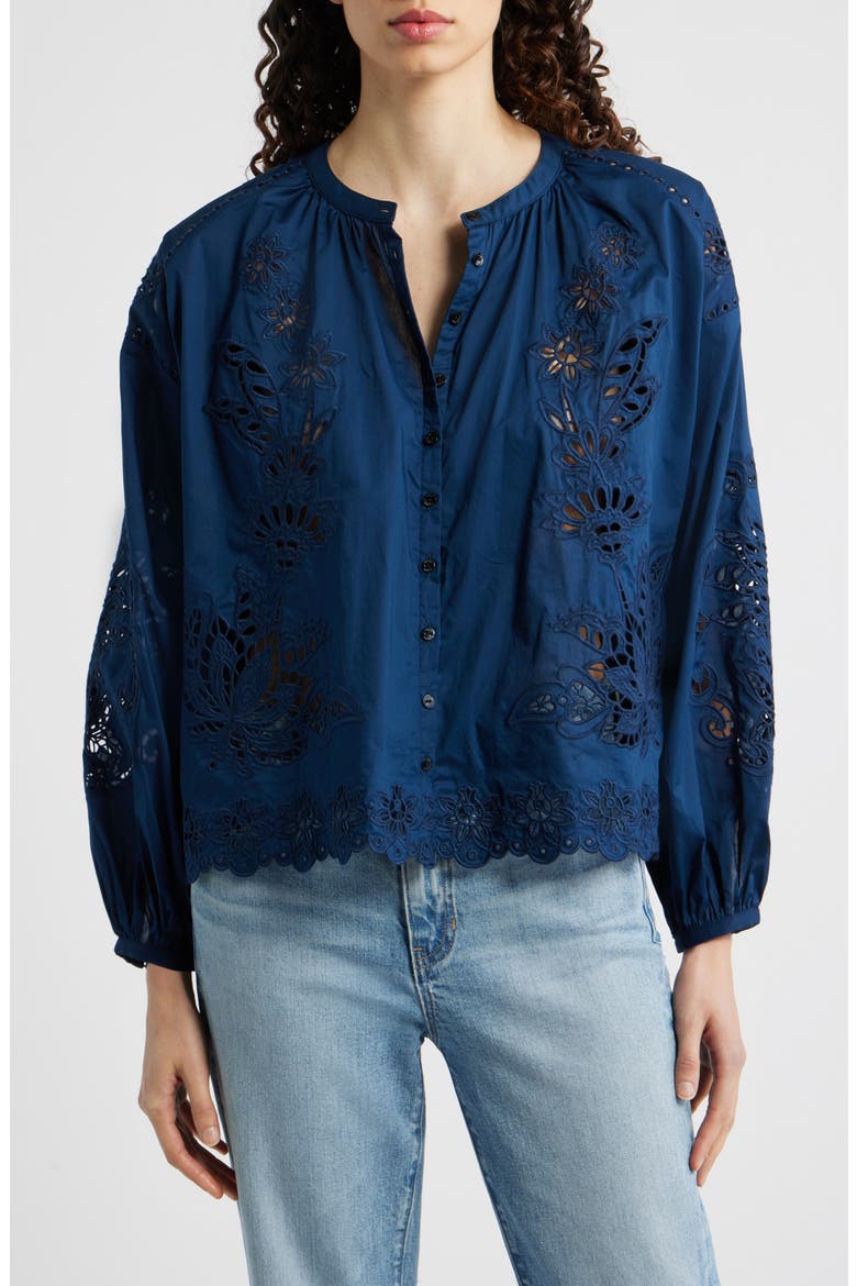Artisanal Button-Up Top, Main, color, NAVY BLUE