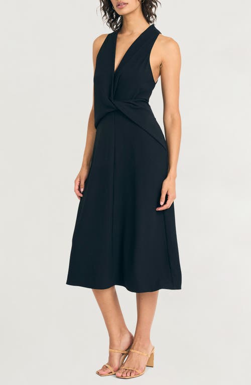 Luxely Sleeveless Twist Front Midi Dress In Black