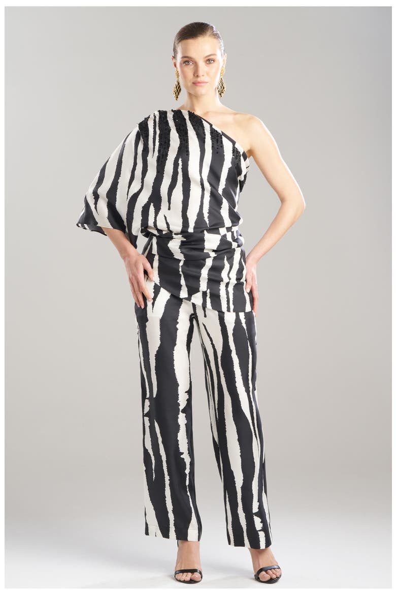 Zebra - Silk Twill One Shoulder Top, Main, color, Black/White
