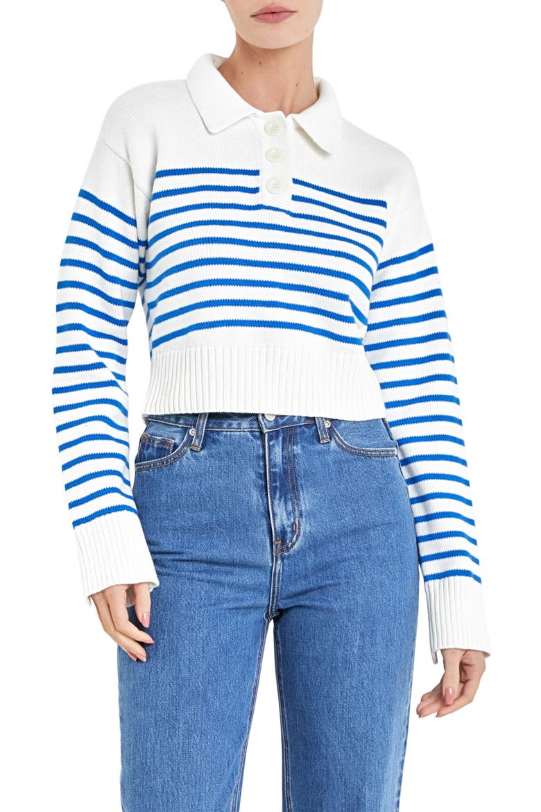 Stripe Cotton Polo Sweater, Main, color, WHITE