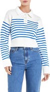 English Factory Stripe Cotton Polo Sweater