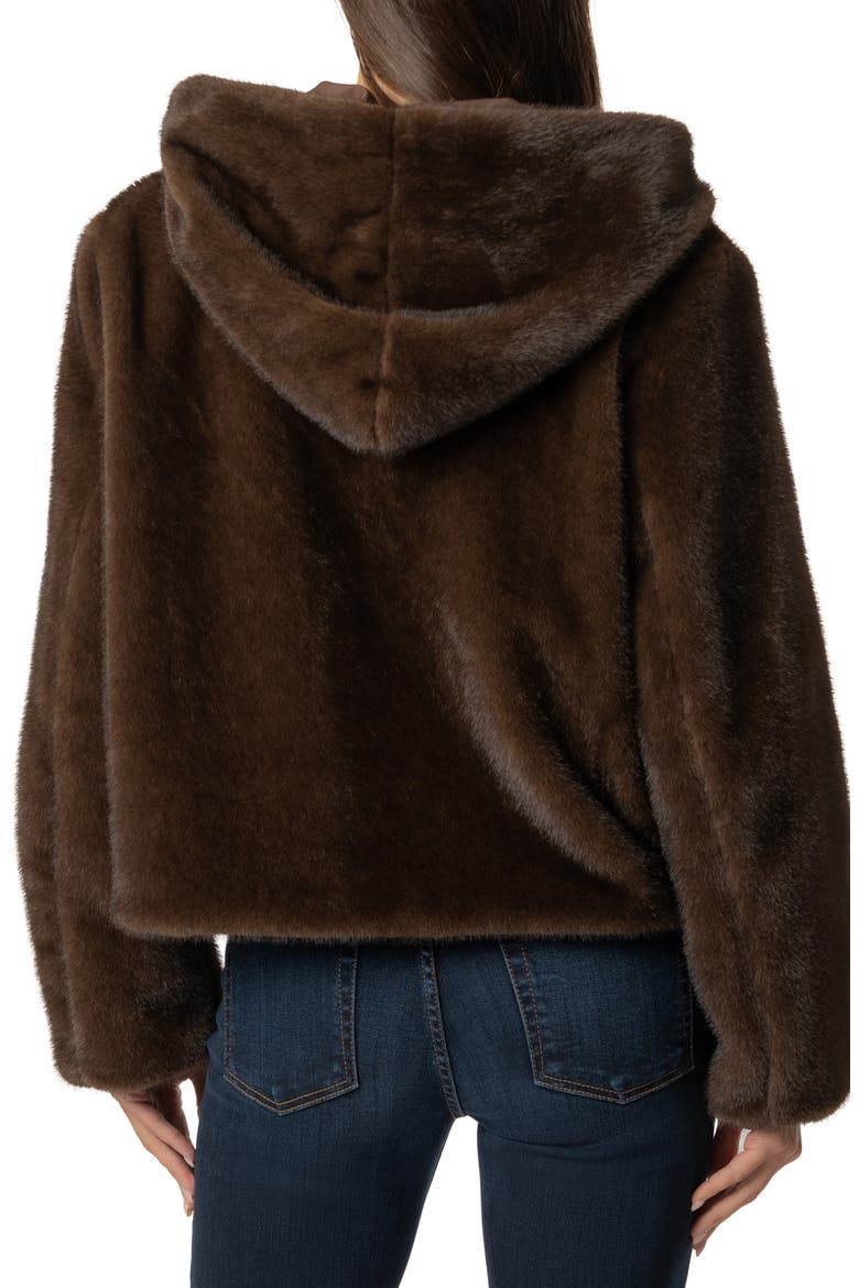 Saskia Hooded Faux Fur Jacket, Alternate, color, CHOCOLATE