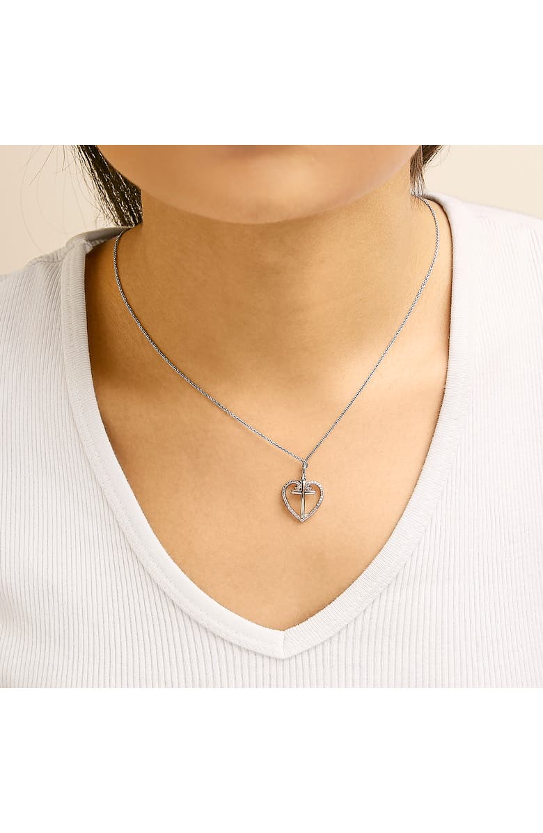 Haus of Brilliance 14K Rose Gold Plated Sterling Silver 1/5 Cttw Diamond Heart Cross Pendant Necklace, Alternate, color, White Gold Over Silver