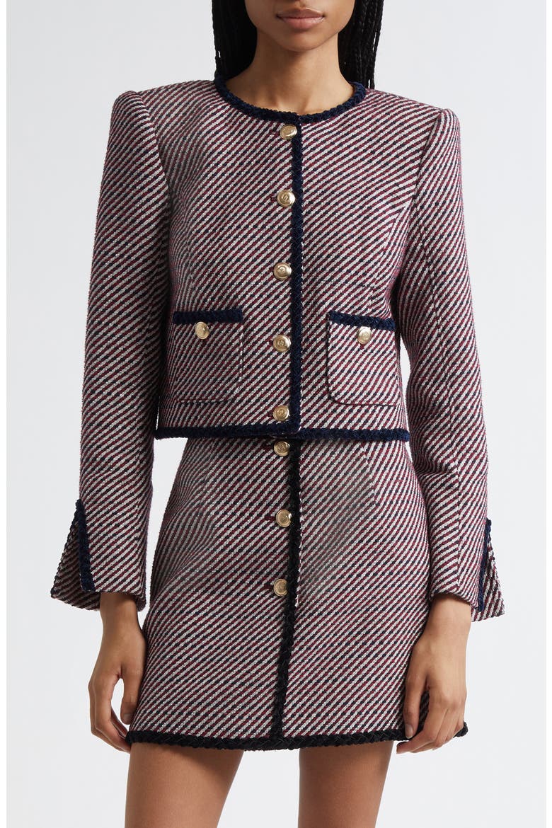 Noemie Zanda Bouclé Randi Jacket, Main, color, DARK MULBERRY/ NAVY