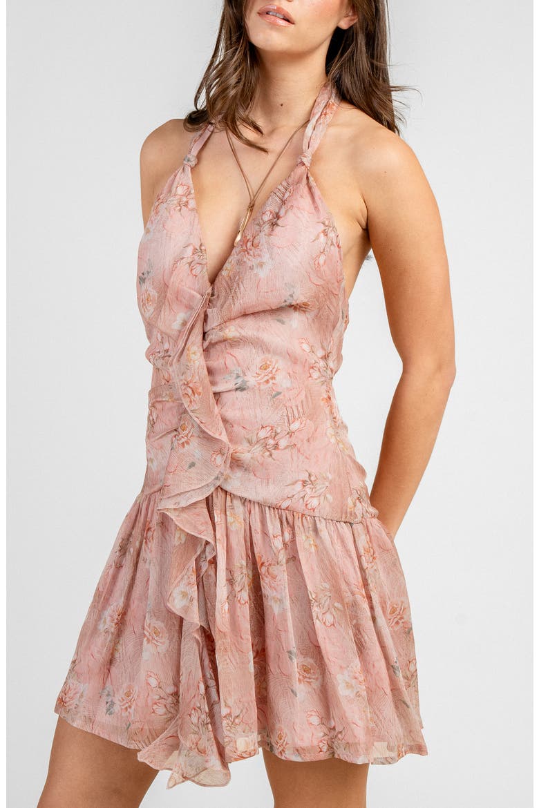 Halter Neck Mini Dress, Alternate, color, DUSTY ROSE