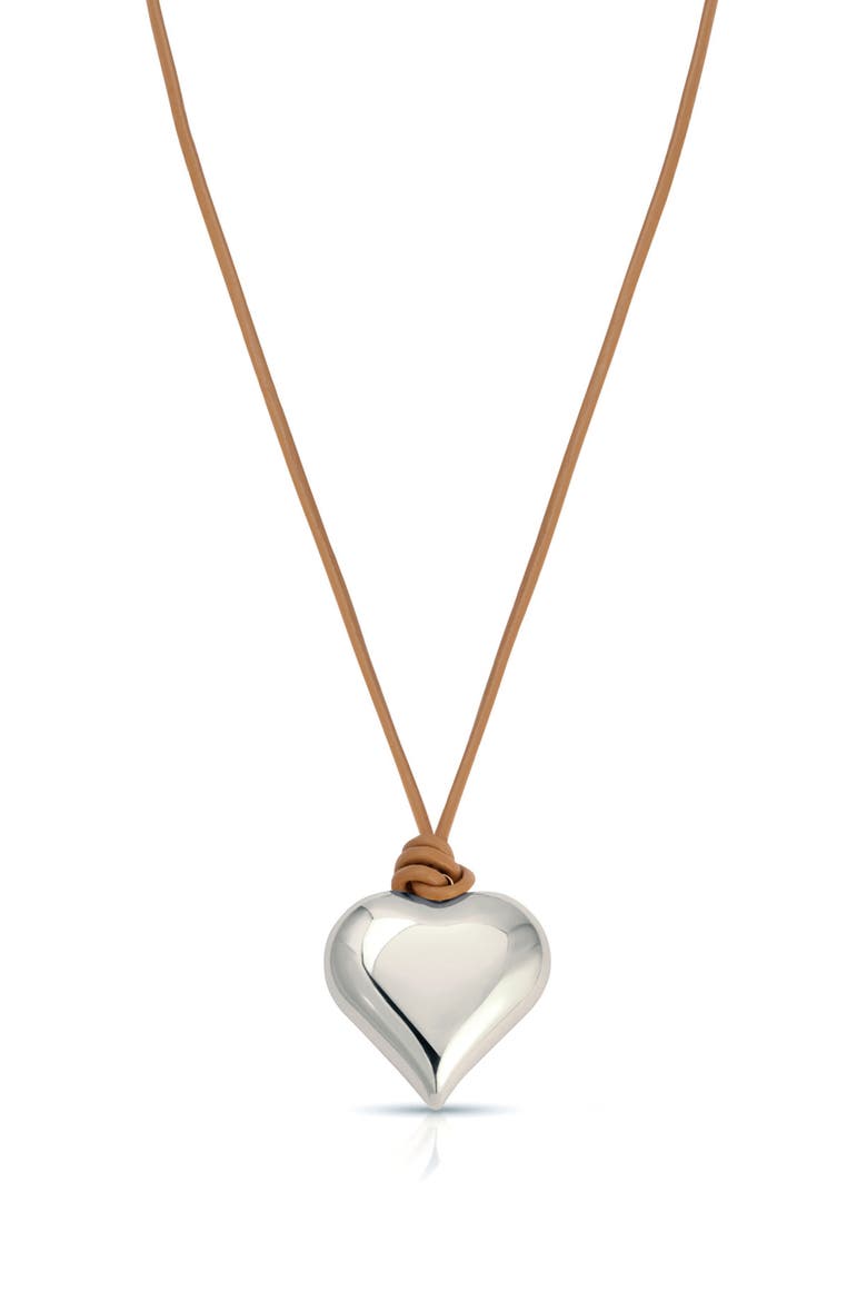 Puffy Heart Pendant Necklace, Main, color, TAN AND SILVER