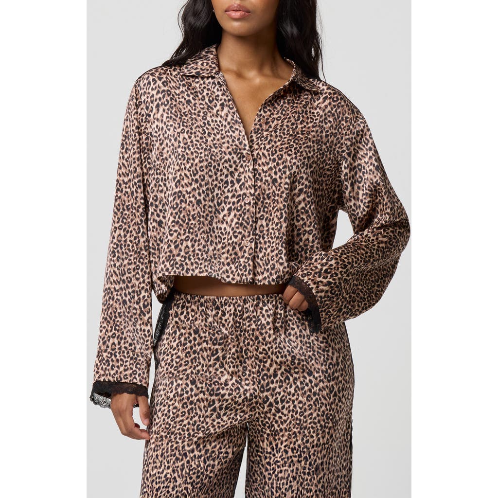 Florence By Mills Satin Sleep Crop Pajama Top In Animal Print