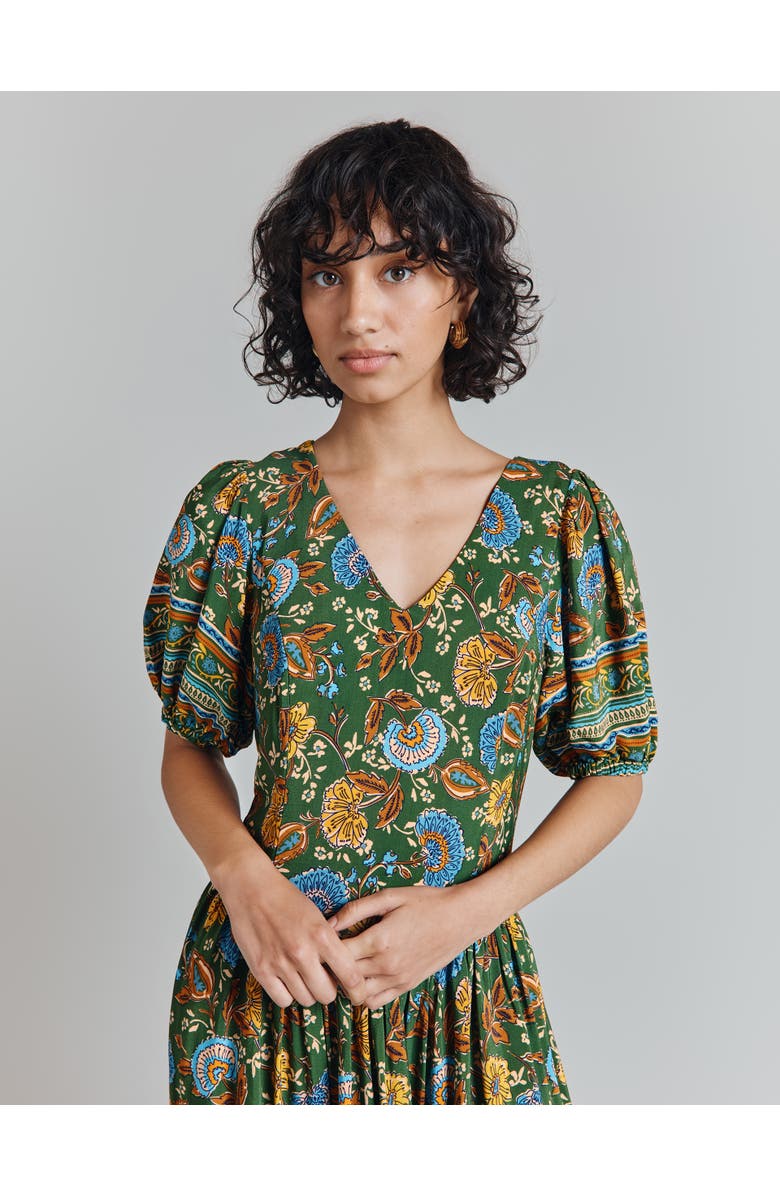 Ghost London Christy Crepe Midi Tea Dress, Alternate, color, Green Floral