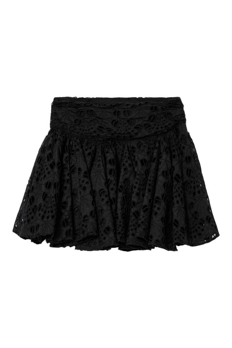 Dotty Pleated Eyelet Miniskirt, Alternate, color, BLACK