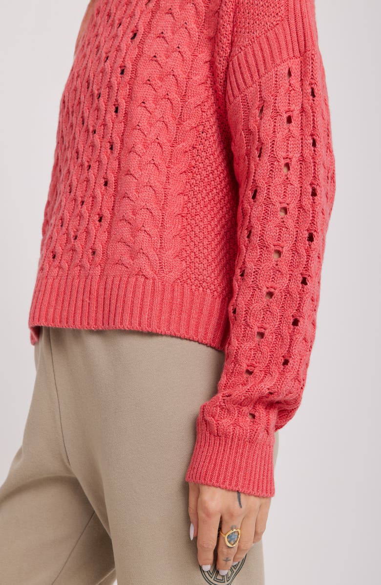 Spiritual Gangster Gemma Cable Knit Sweater, Alternate, color, Coral