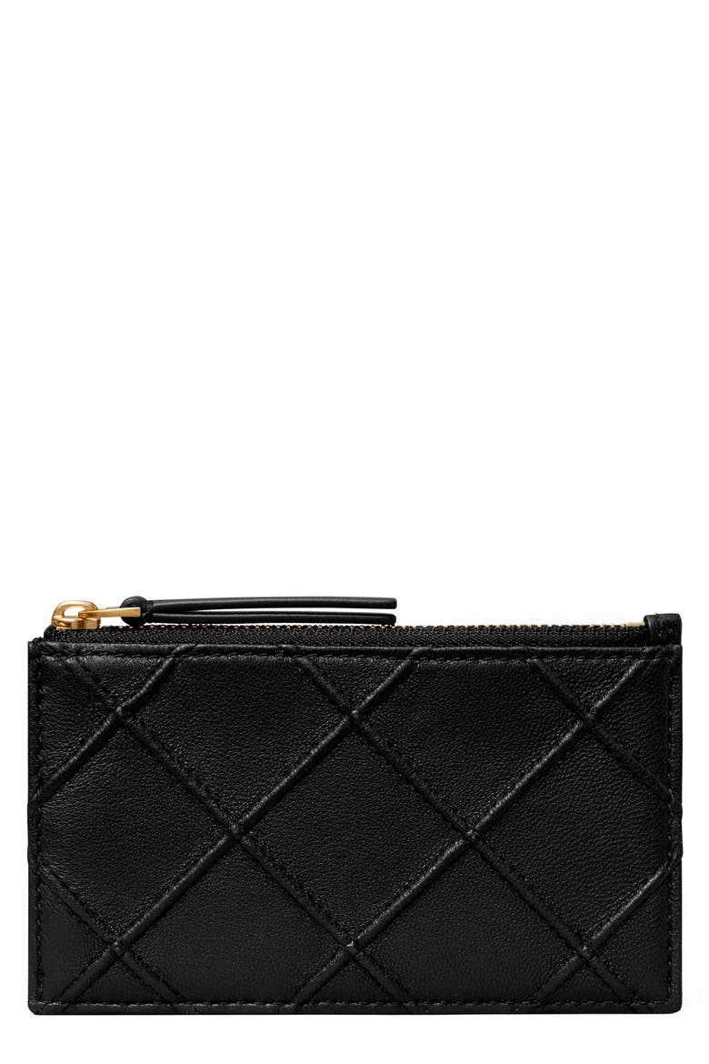 Fleming Quilted Zip Leather Card Case, Main, color, BLACK
