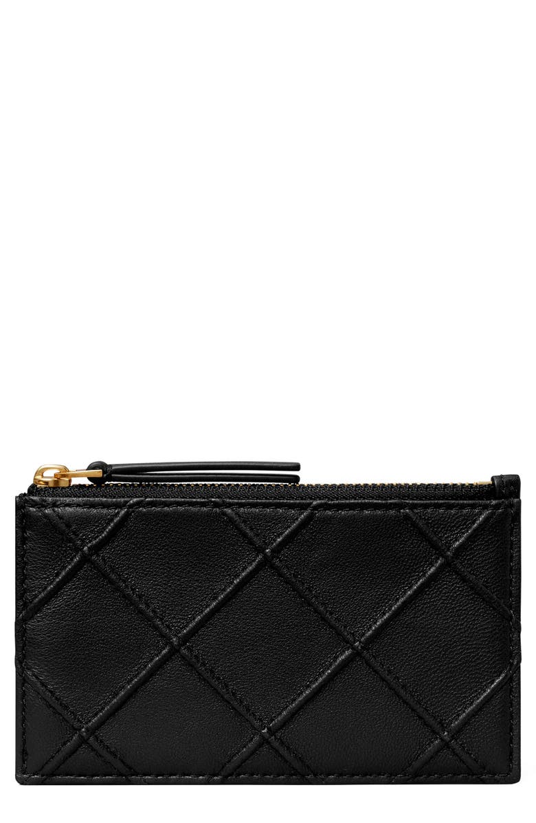 Tory Burch Fleming Quilted Zip Leather Card Case, Main, color, Black