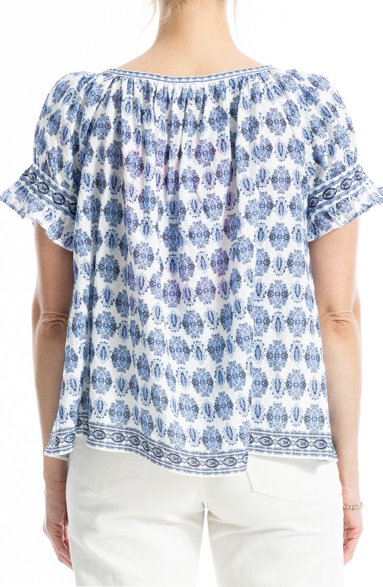 MAX STUDIO Split Neck Ruffle Sleeve Top, Alternate, color, Bleach/ White Paisley Blue