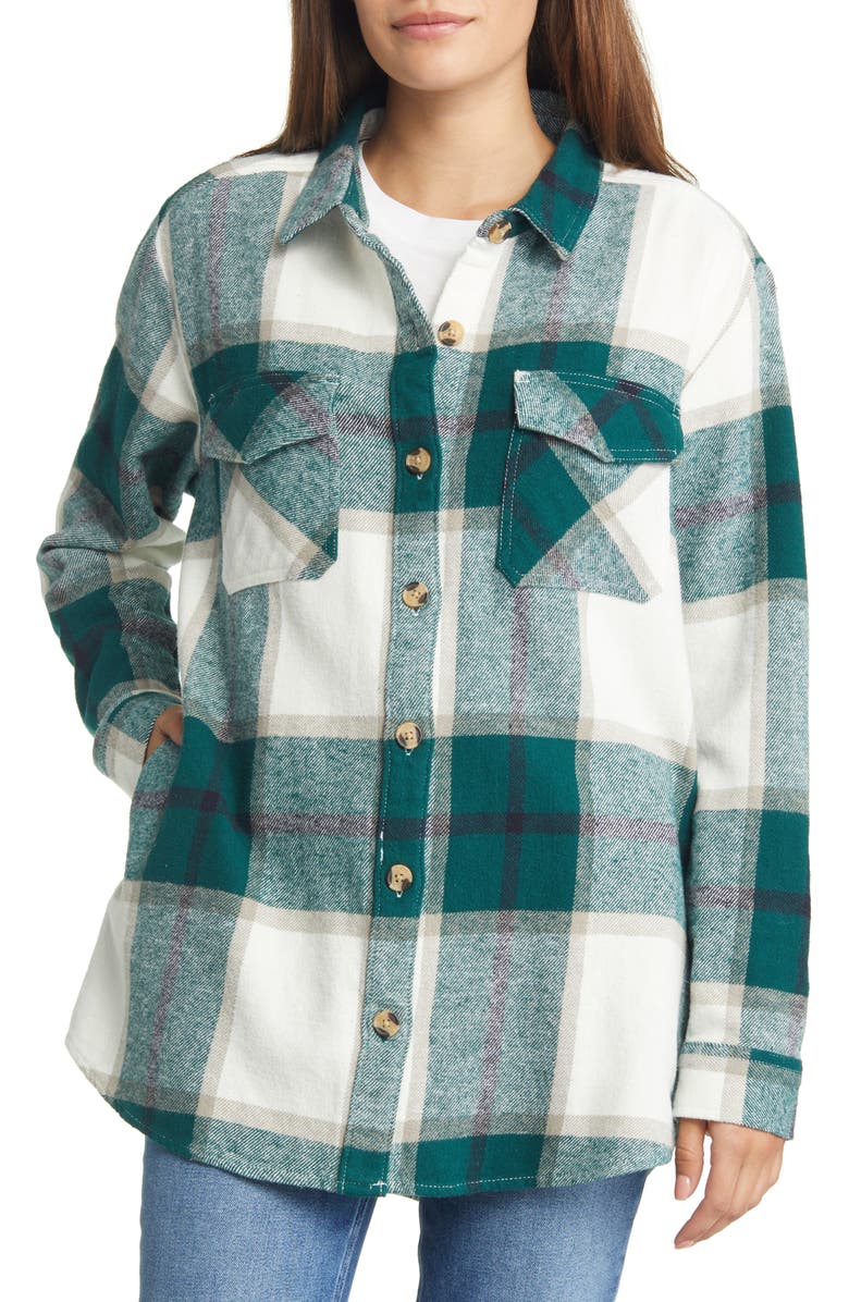 beachlunchlounge Oversize Plaid Cotton Shirt, Alternate, color, Pine Grove