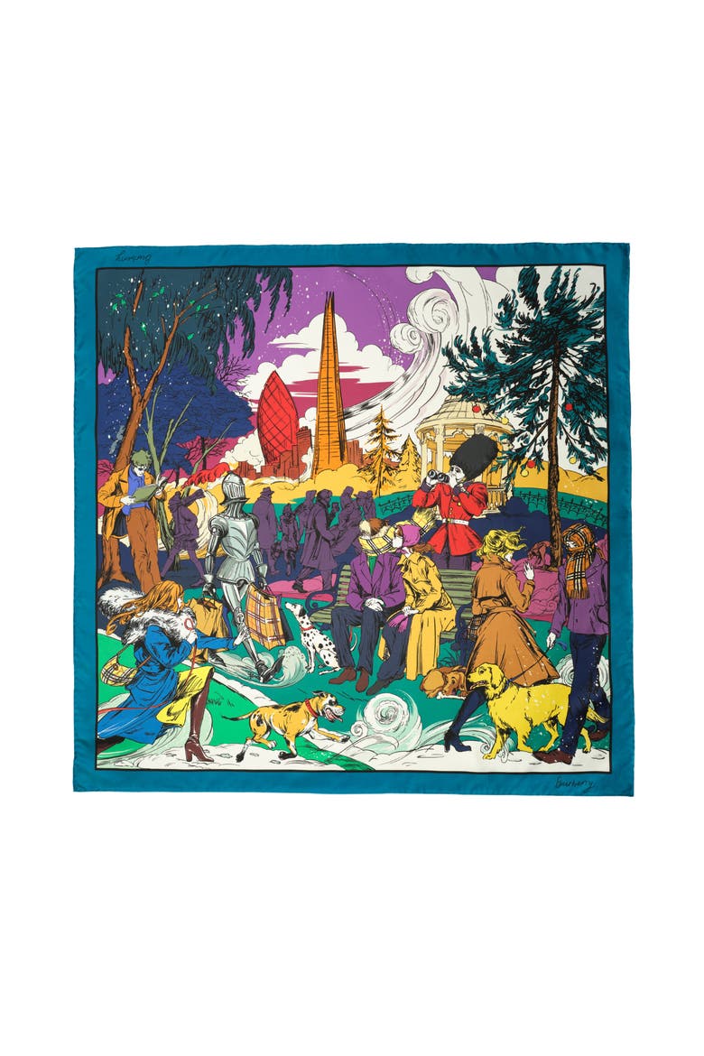 London Park Silk Scarf, Main, color, Bright teal