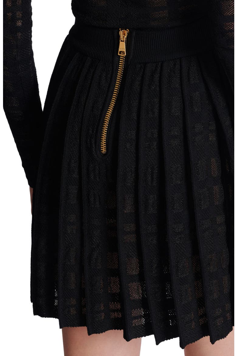 Short pleated skirt in plaid knit, Alternate, color, black