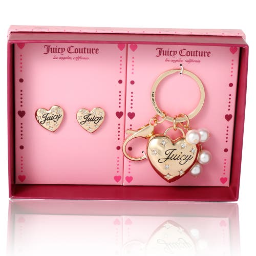 Juicy Couture Heart Keychain & Earring Set With Crystal Accents In Gold