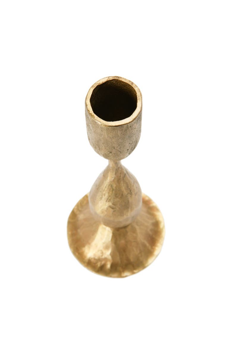 Storied Home Round Hand-Forged Metal Taper Holder, Antique Brass Finish, Alternate, color, Brass