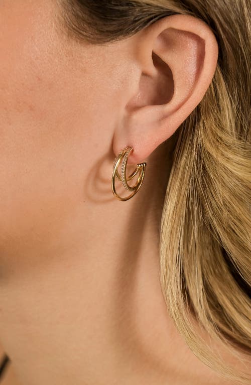 Sterling Forever Adriana Cubic Zirconia Triple Layer Hoop Earrings In Gold