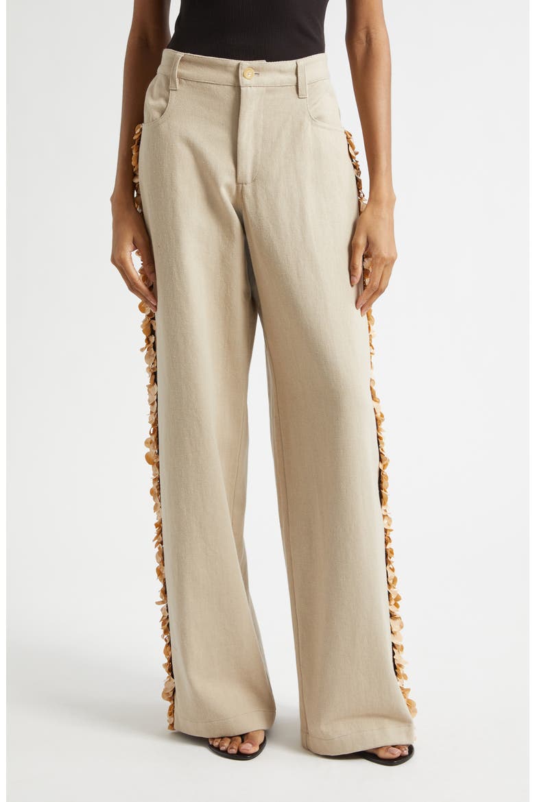 Burro Paillette Side Stripe Wide Leg Jeans, Main, color, KHAKI