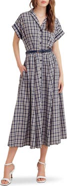 FREEMARKET Belted Plaid Shirtdress