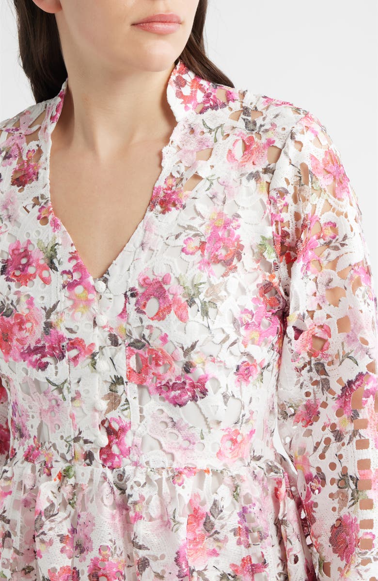 LAYERED WITH LOVE Bianca Floral Printed Long Sleeve Lace Minidress, Alternate, color, Pink Multi