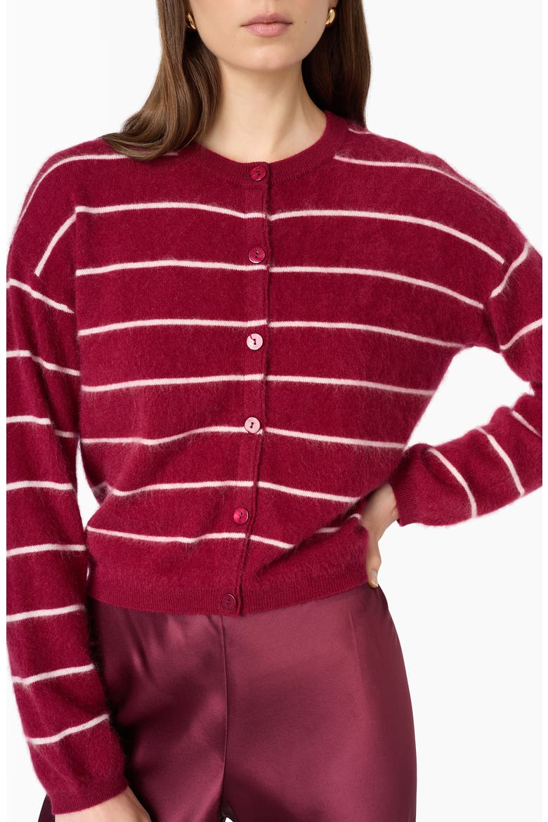 Benning Cashmere Striped Cardigan, Alternate, color, PLUM STRIPE