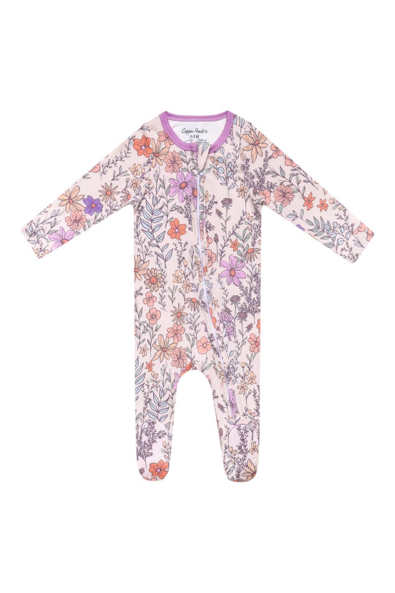 Flora Zip-Up Footie, Main, color, LIGHT BEIGE