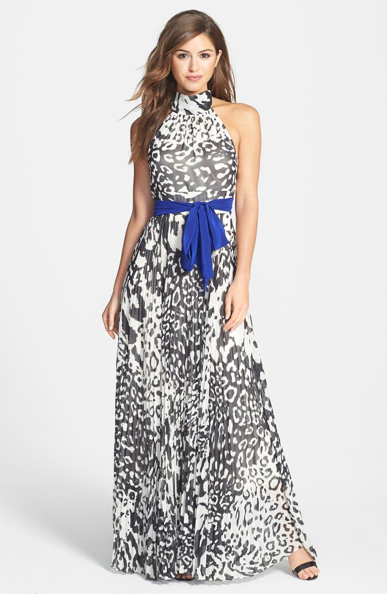 Eliza J Print Chiffon Halter Maxi Dress, Main, color,