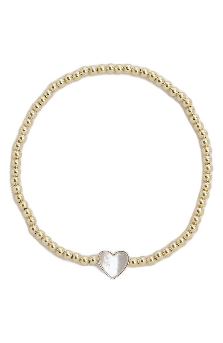 Argento Vivo Sterling Silver Heart Charm Beaded Stretch Bracelet, Main, color, Gold/ Silver