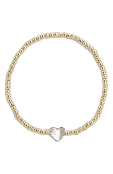 Heart Charm Beaded Stretch Bracelet