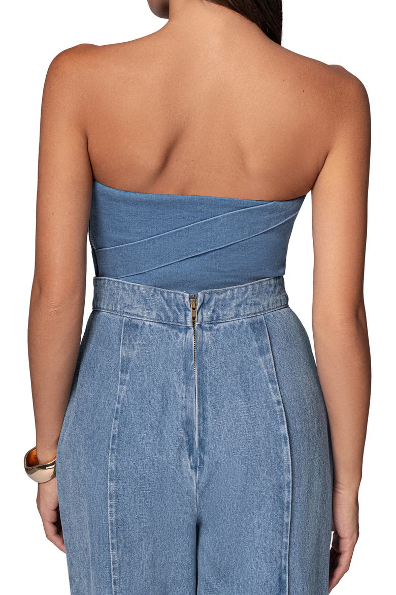 Teyana Strapless Denim Bustier Top, Alternate, color, MEDIUM WASH