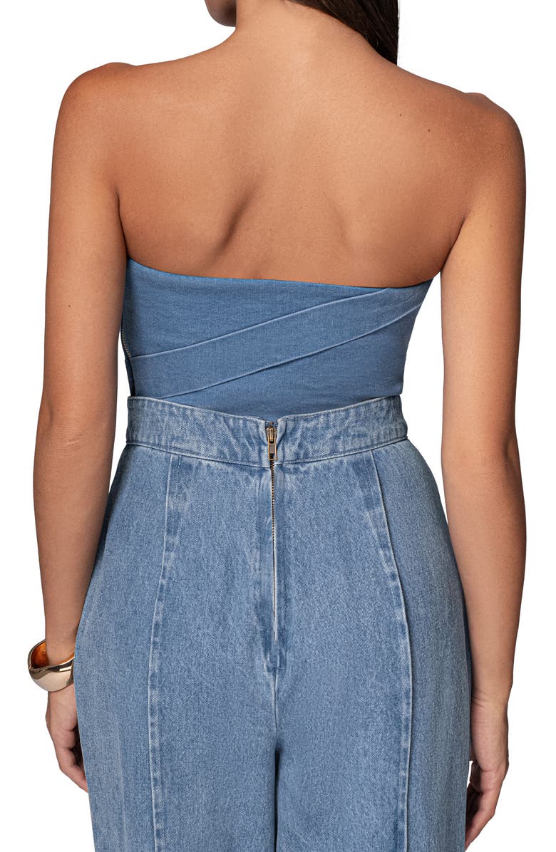 JLUXLABEL Teyana Strapless Denim Bustier Top, Alternate, color, Medium Wash