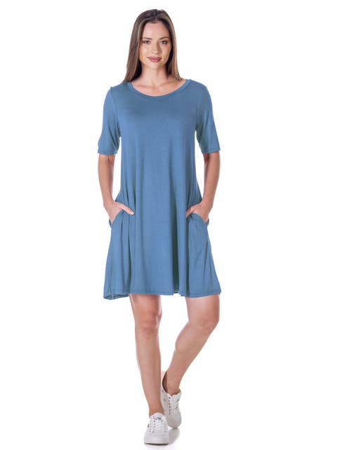 Scoop Neck Elbow Sleeve Knee Legth Dress