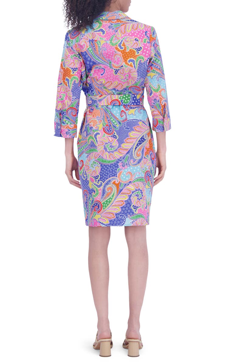 Foxcroft Rocca Paisley Belted Three-Quarter Sleeve Cotton Shirtdress, Alternate, color, 