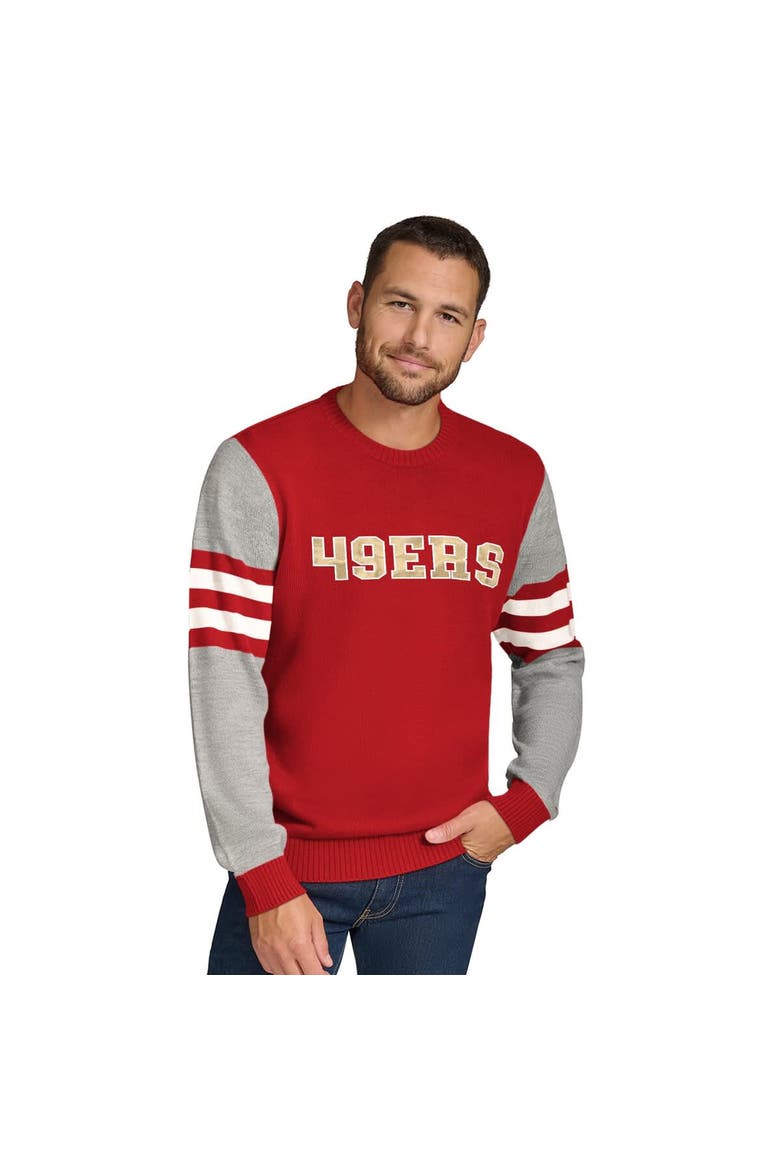 Men's Tommy Hilfiger Scarlet/Heather Gray San Francisco 49ers Acrylic Crewneck Pullover Sweater, Main, color, Scarlet