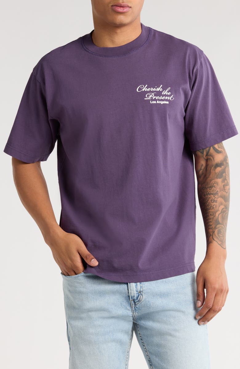 PacSun Cherish the Present Cotton Graphic T-Shirt, Main, color, Plum