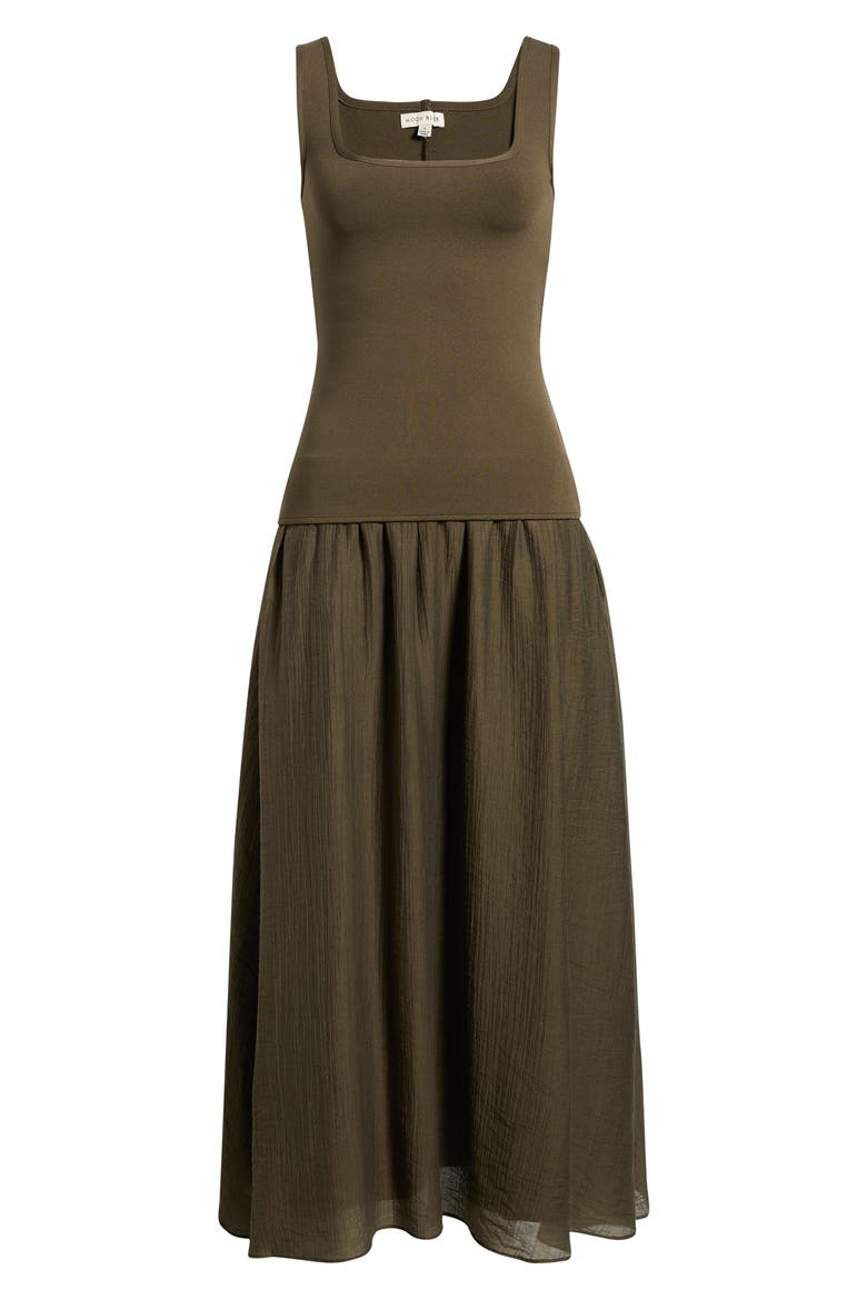 Square Neck Sleeveless Midi Dress, Alternate, color, OLIVE