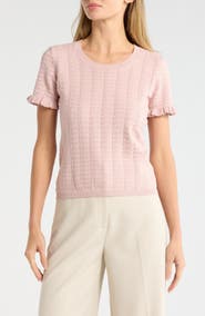 T Tahari Crewneck Pointelle Stitch Sweater