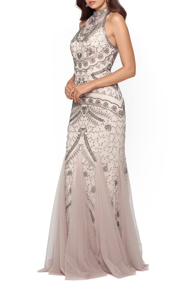 Xscape Embellished Godet Mermaid Gown, Alternate, color, CHAMPAGNE