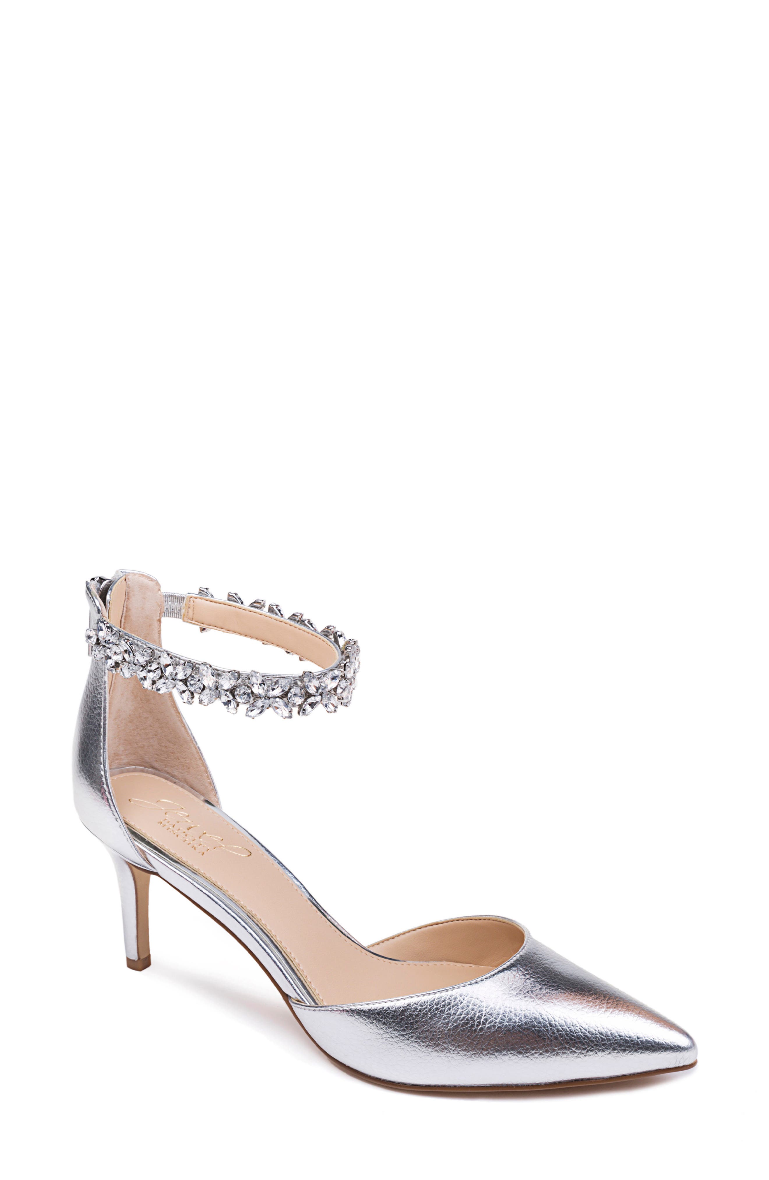 Raleigh Pointed Toe Ankle Strap Pump, Main, color, SILVER LEATHER