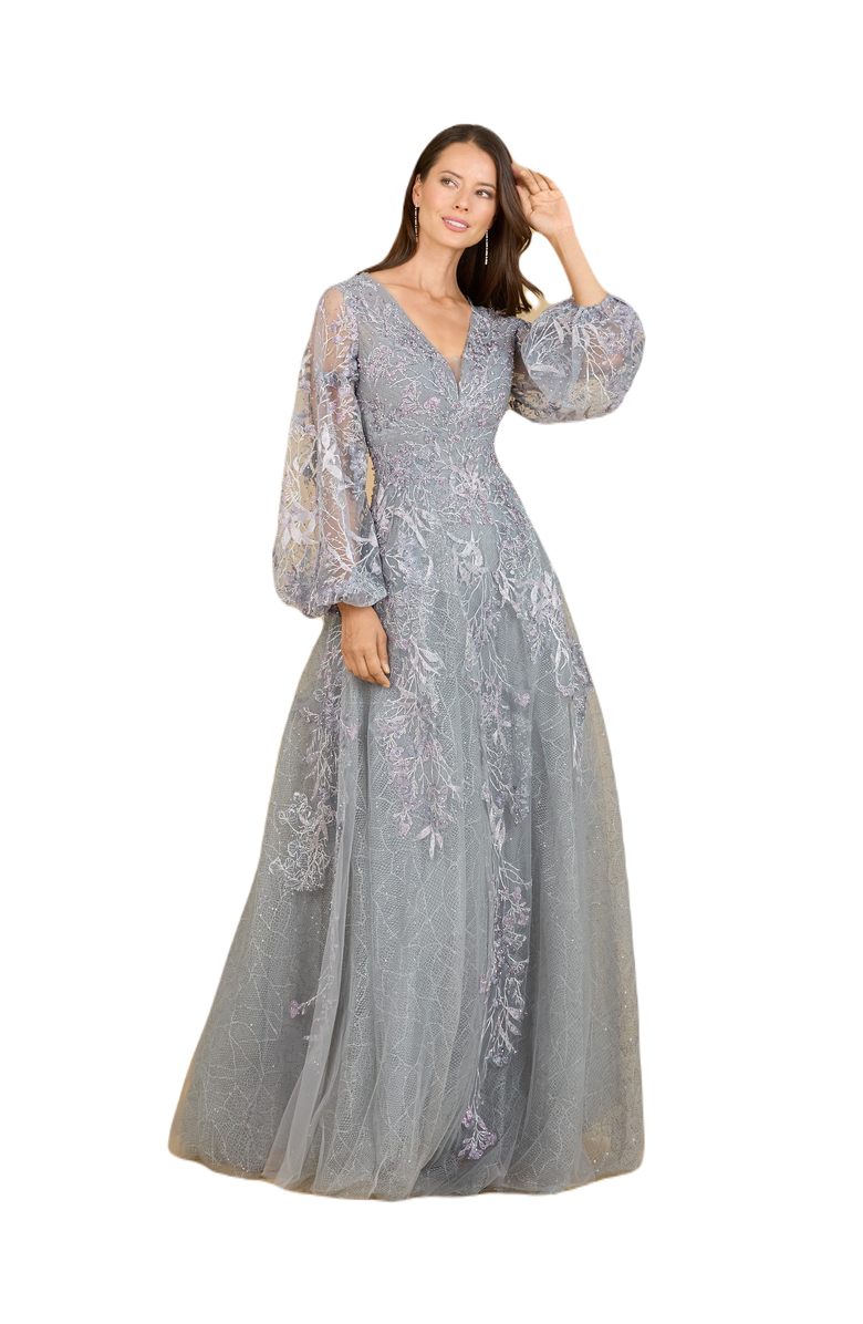 LARA New York V Neckline Balloon Sleeve Gown, Main, color, Dusk