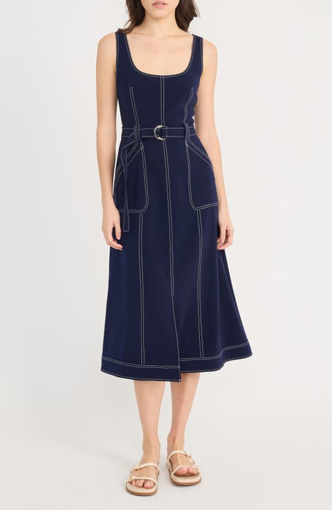 Sleeveless Belted Fit & Flare Midi Dress