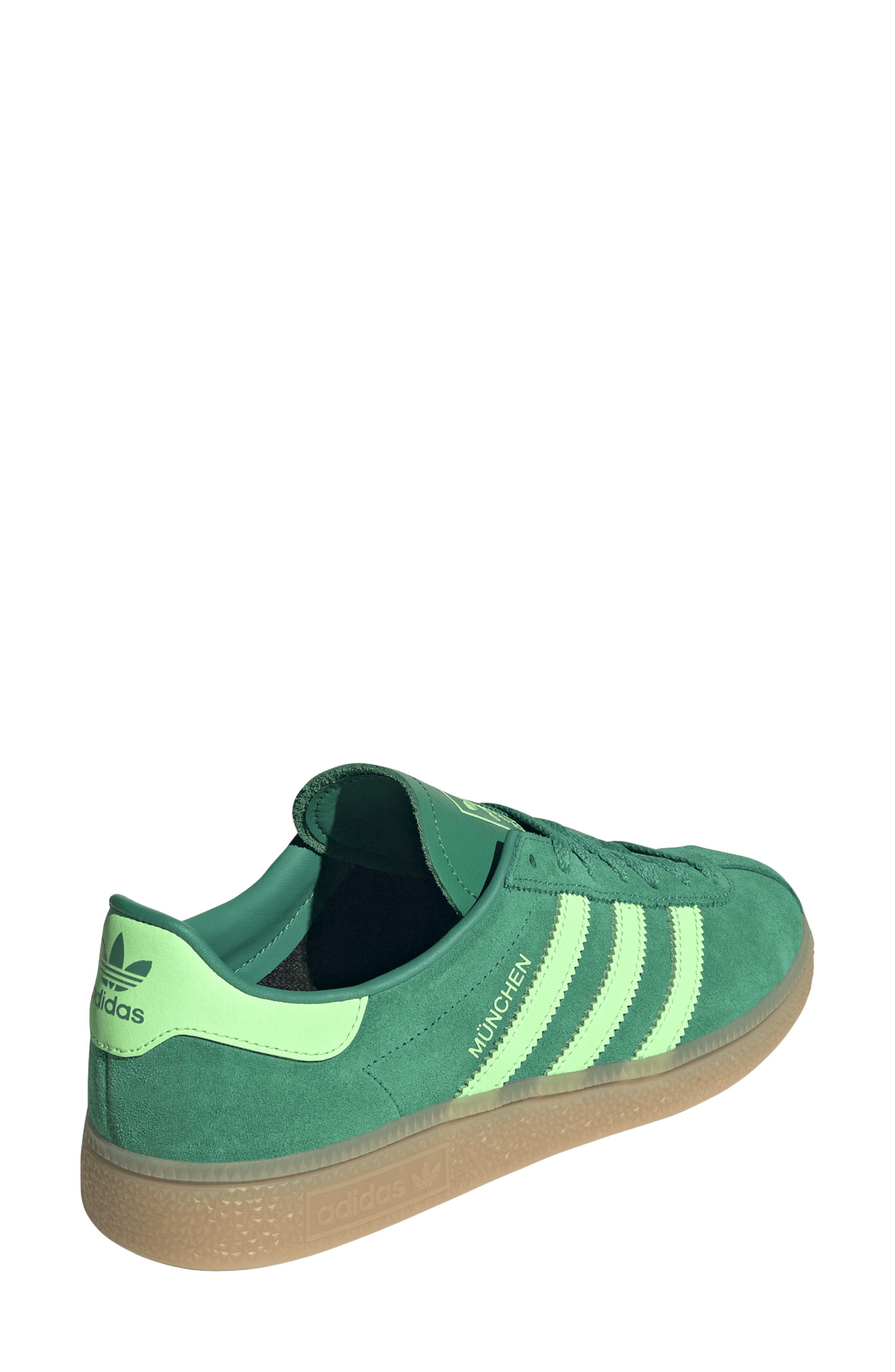 adidas München Sneaker, Alternate, color, Court Green/ Lime Burst/ Gum