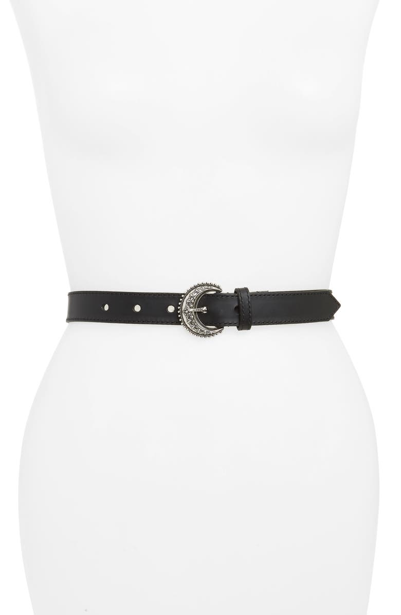 Etro Crescent Moon Buckle Leather Belt, Main, color,