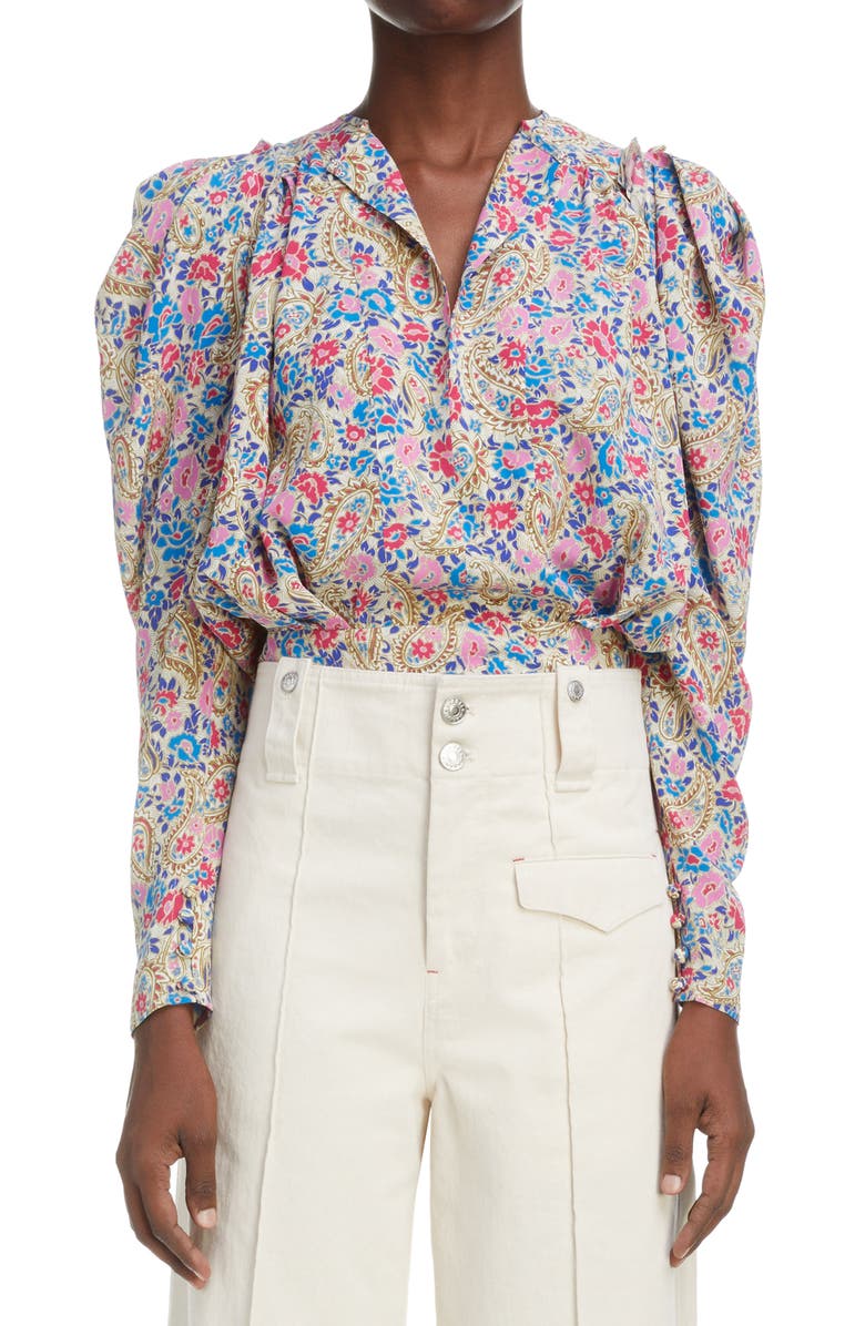 Isabel Marant Zarga Floral Stretch Silk Blouse, Main, color,