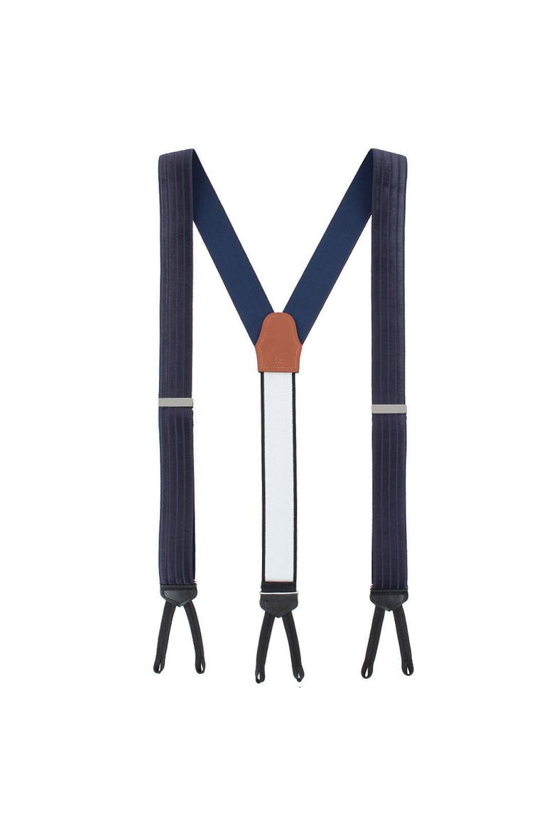 Jefferson Brushed Pinstripe Elastic Formal End Suspenders, Alternate, color, Navy Blue