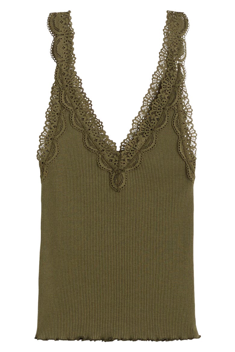 V-Neck Lace Cotton Blend Tank, Alternate, color, FADED IVY
