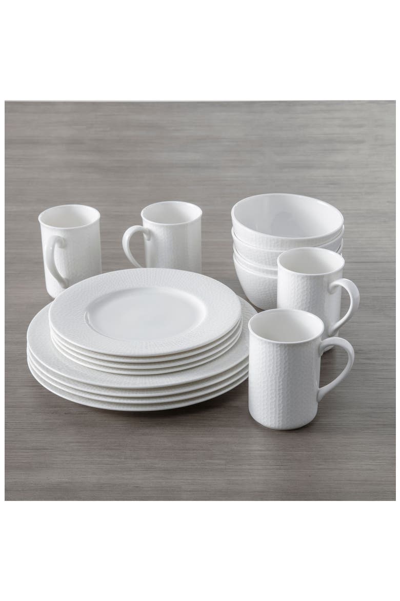 Amanda Embossed 16-Piece Dinnerware Set, Alternate, color, WHITE