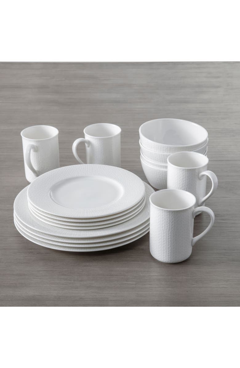 Fortessa Amanda Embossed 16-Piece Dinnerware Set, Alternate, color, White